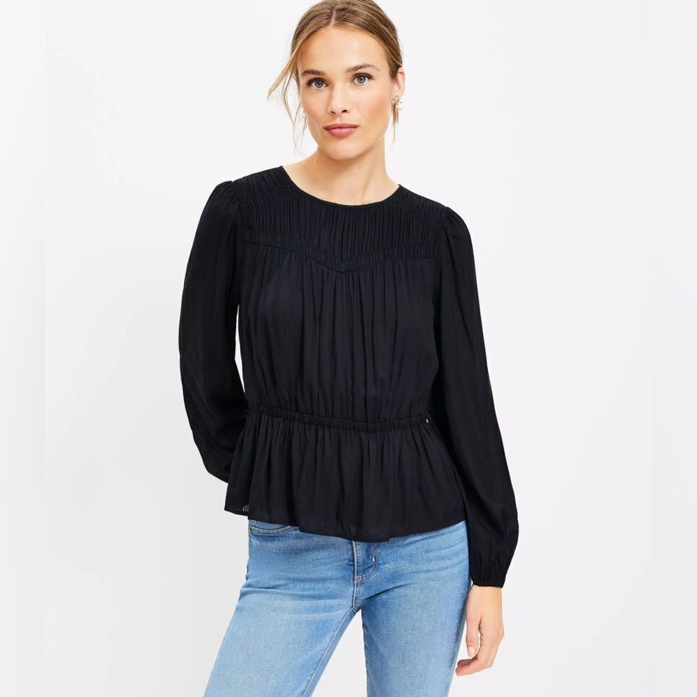LOFT Shirred Peplum Blouse Size XS